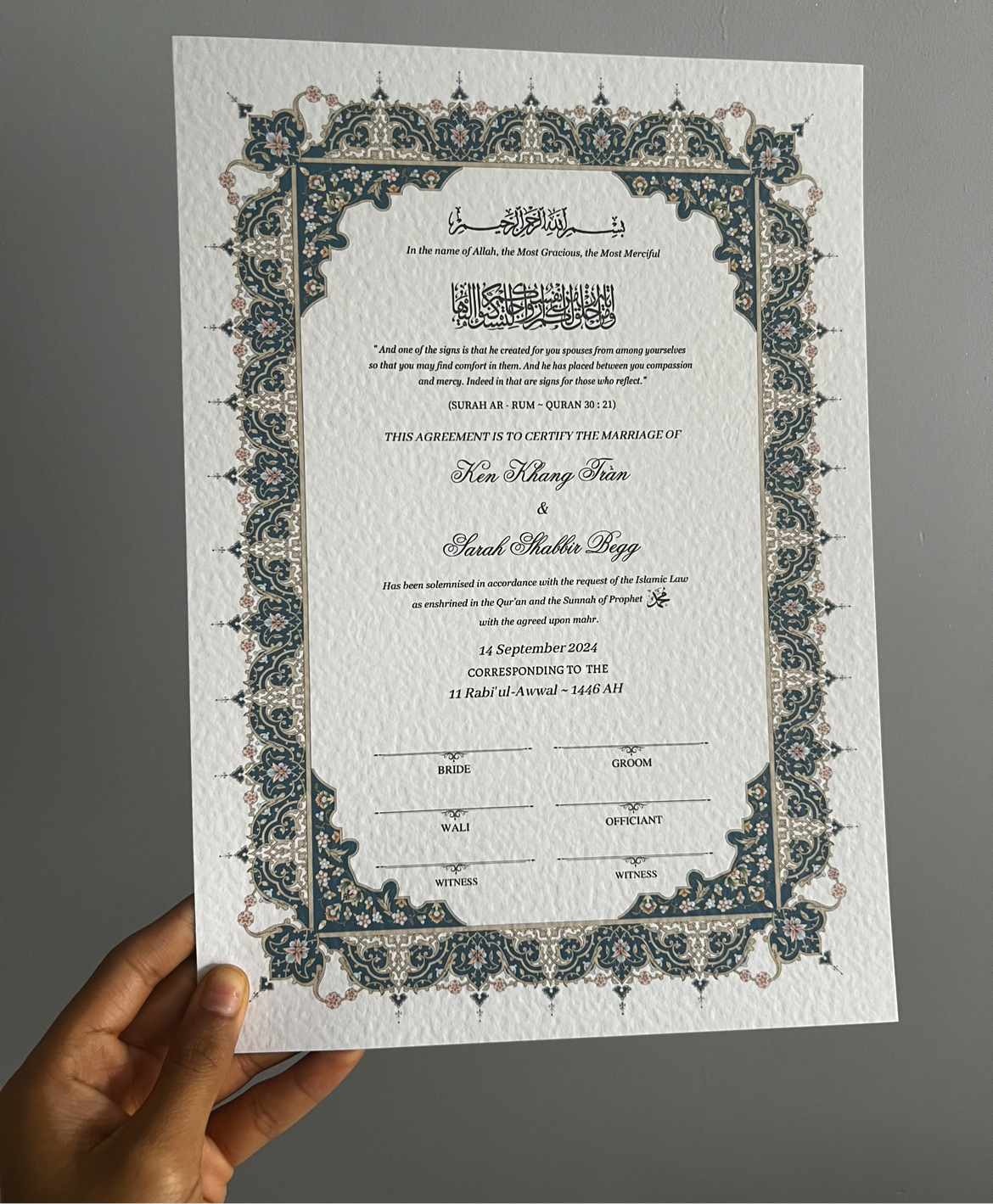 A4/A3 nikkah certificate - feather pen - folder - wedding certificate