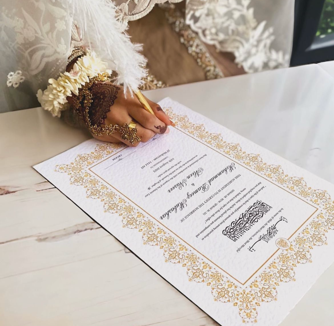 A4/A3 nikkah certificate - feather pen - folder - wedding certificate