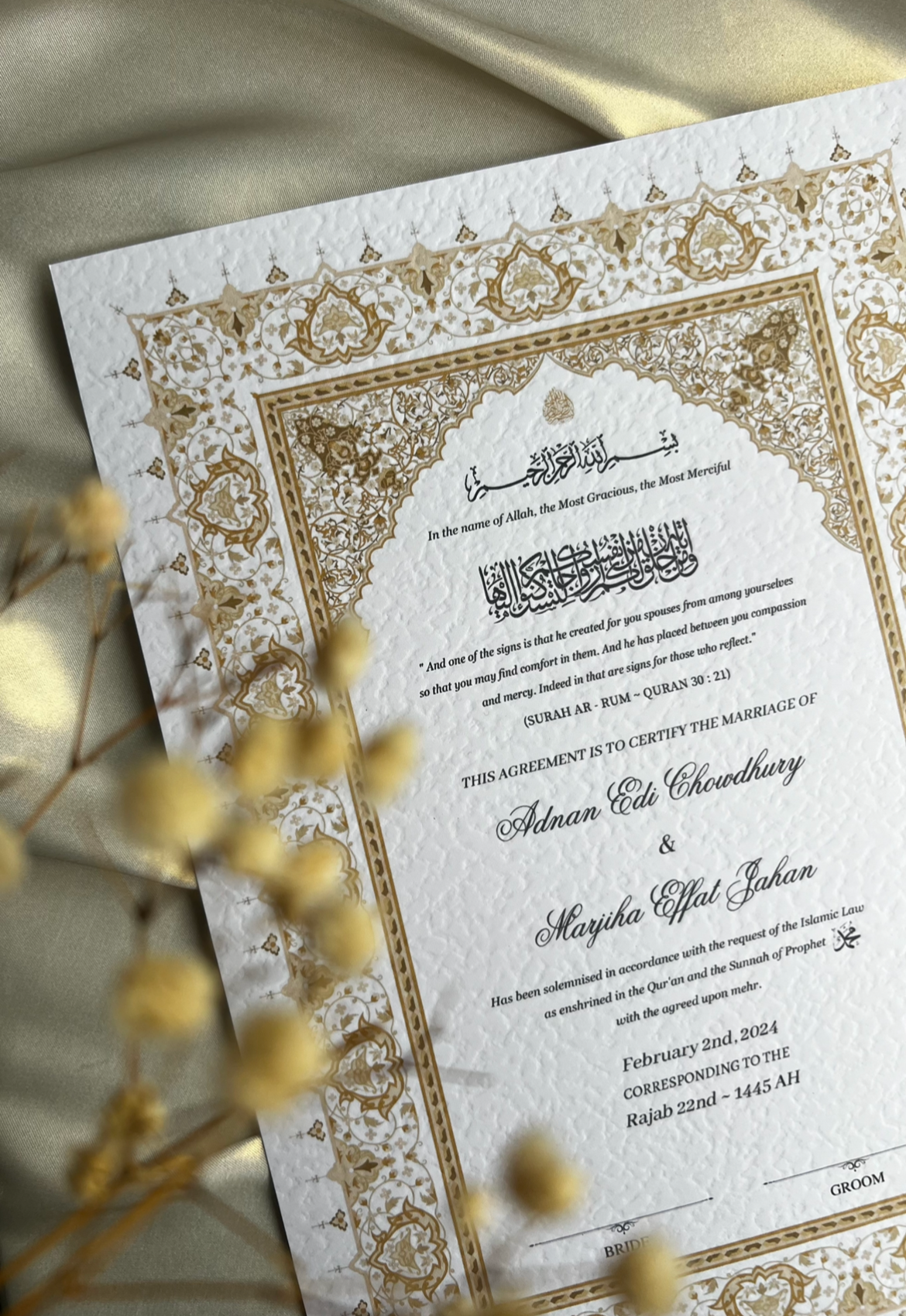 A4/A3 nikkah certificate - feather pen - folder - wedding certificate