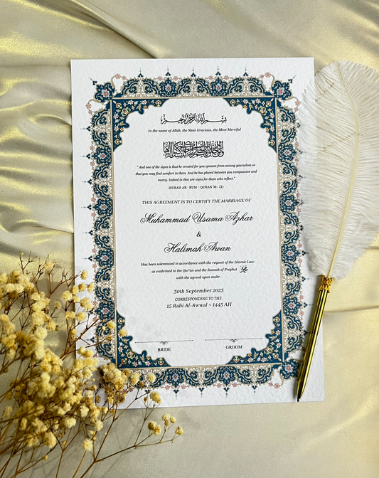 A4/A3 nikkah certificate - feather pen - folder - wedding certificate