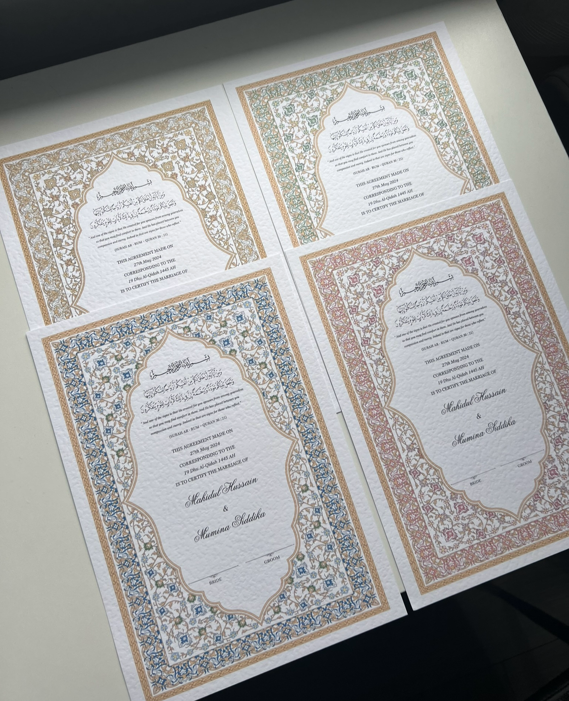 A4/A3 nikkah certificate - feather pen - folder - wedding certificate