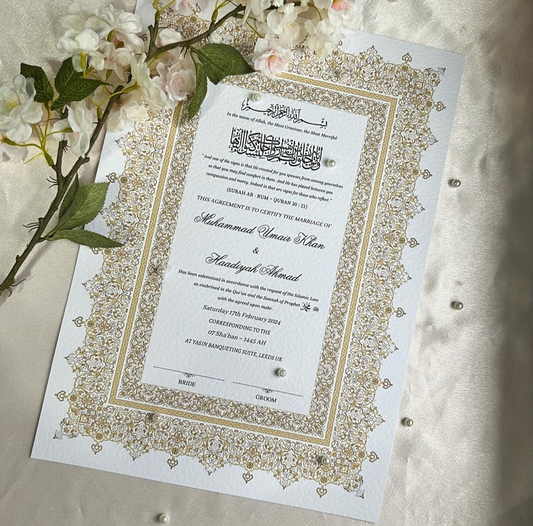 A4/A3 nikkah certificate - feather pen - folder - wedding certificate