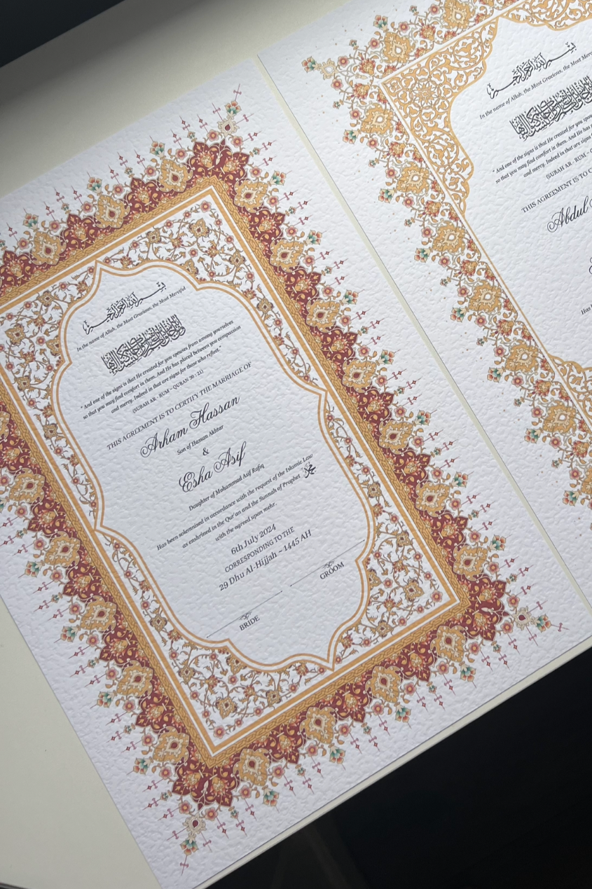 A4/A3 nikkah certificate - feather pen - folder - wedding certificate