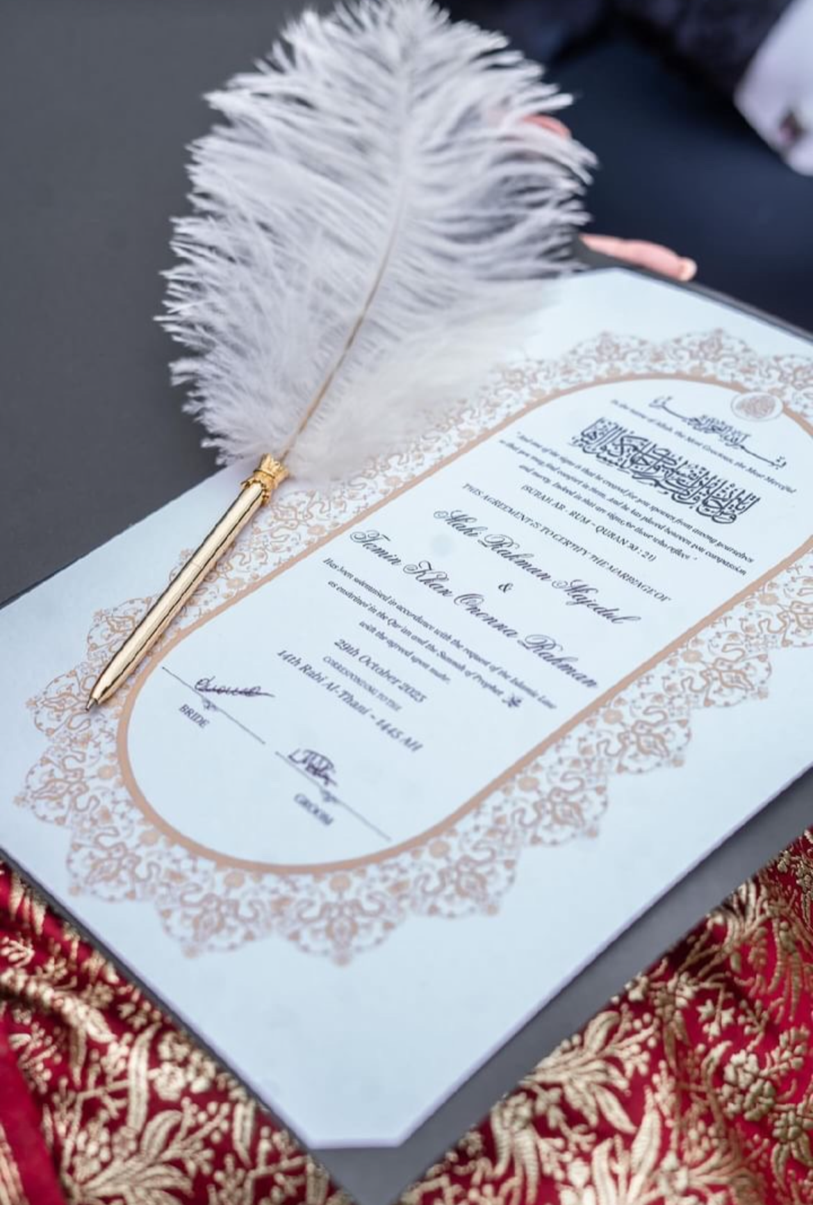 A4/A3 Oval nikkah certificate - feather pen - folder - wedding certificate