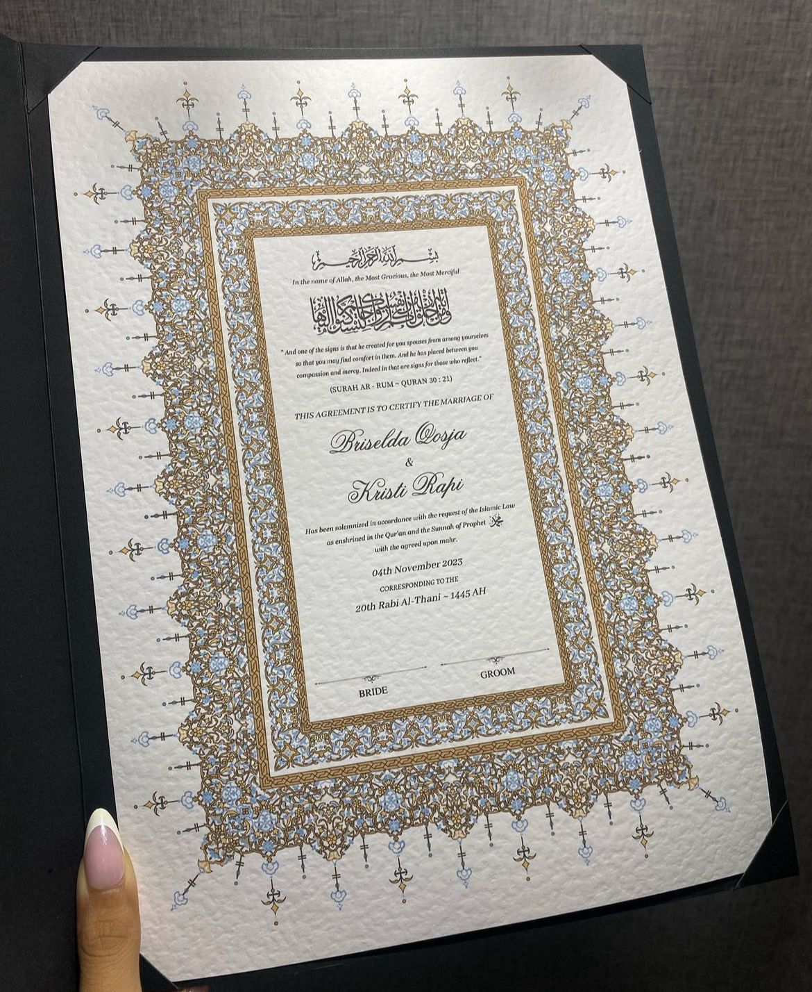 A4/A3 nikkah certificate - feather pen - folder - wedding certificate