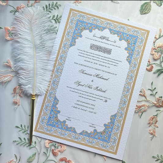 A4/A3 nikkah certificate - feather pen - folder - wedding certificate