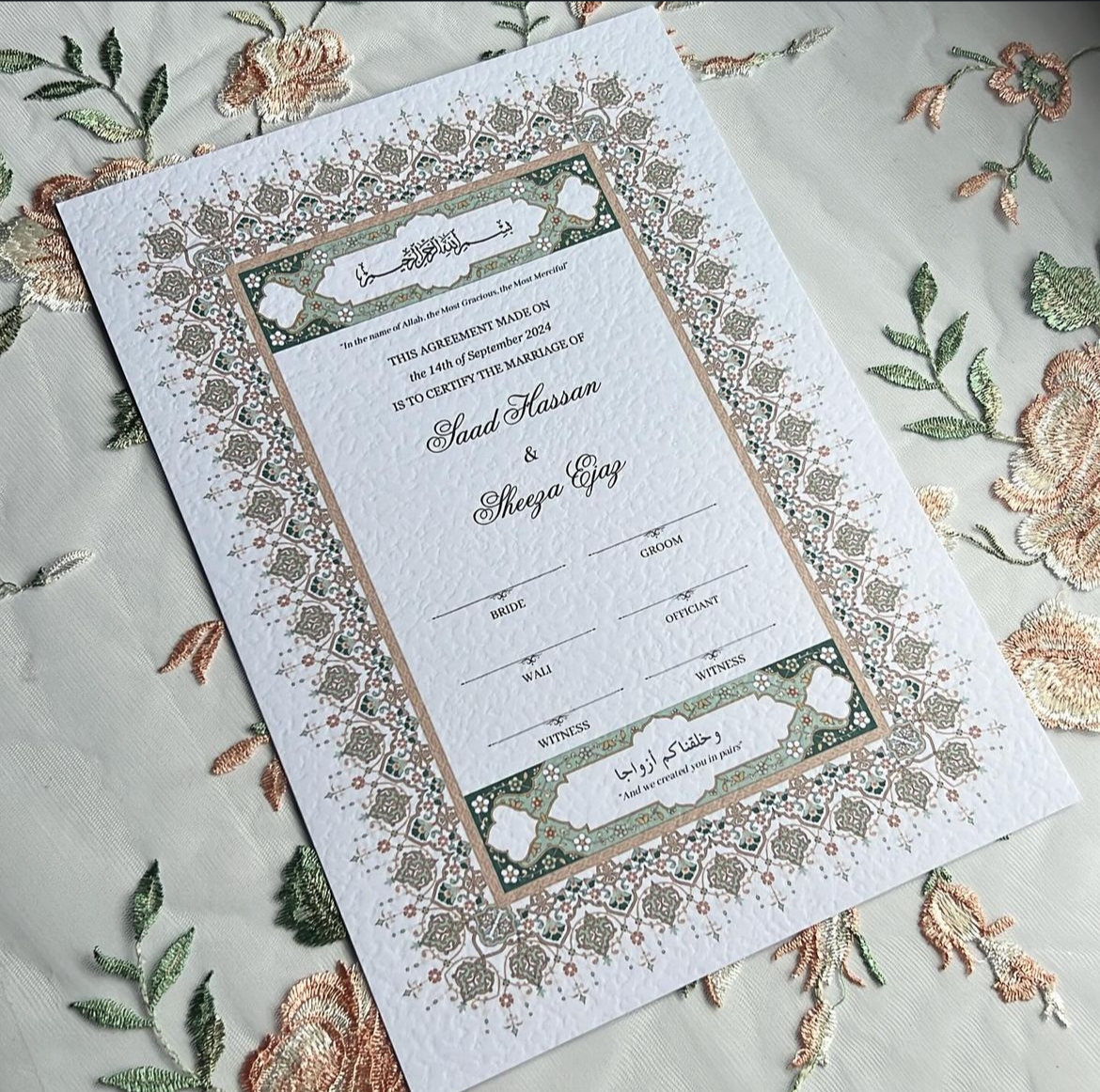 A4/A3 nikkah certificate - feather pen - folder - wedding certificate