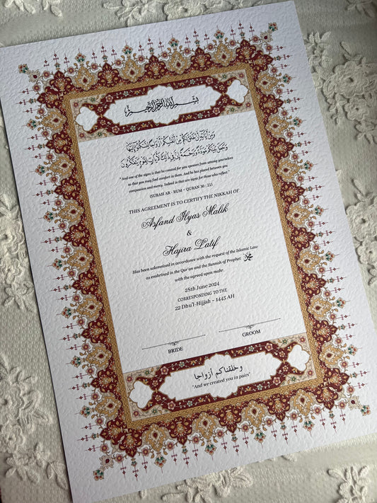 A4/A3 nikkah certificate - feather pen - folder - wedding certificate